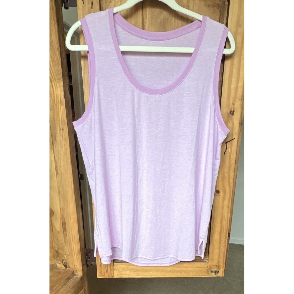 Lands Ends Women's Striped Tank Size Large Purple/White Sleeveless Scoop Neck